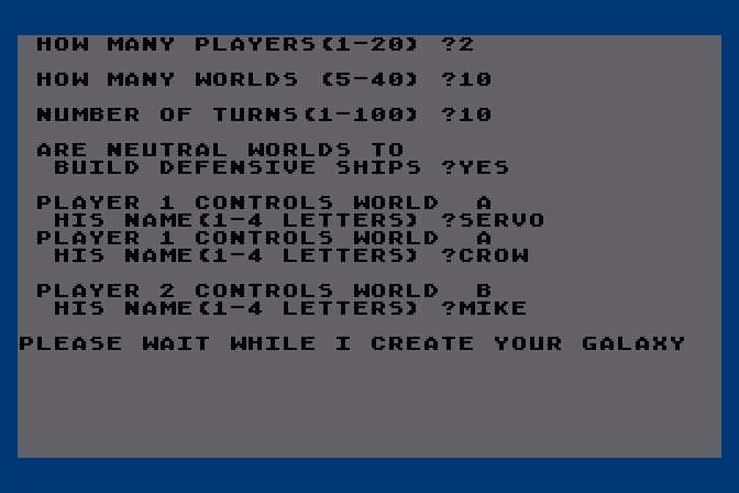 Galaxy Atari 8-bit Screenshot: Setup the players first...