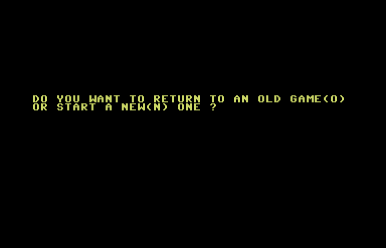 Galaxy Commodore 64 Screenshot: Continue an old game, or start a new game?