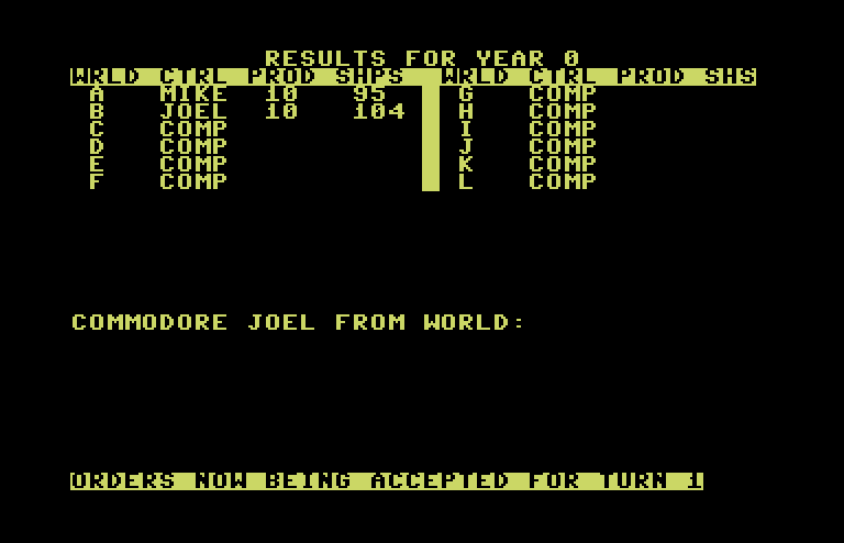 Galaxy Commodore 64 Screenshot: Game start.