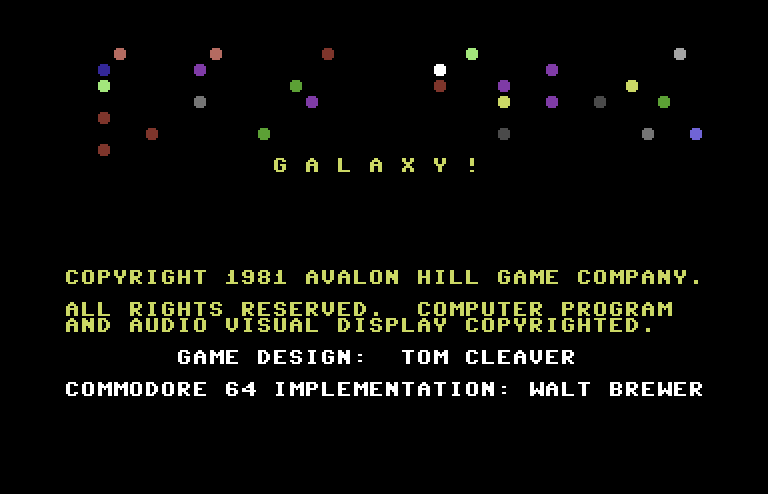 Galaxy Commodore 64 Screenshot: Title screen.