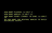 Galaxy for Commodore 64 - Setting up some game options.
