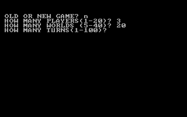 Galaxy IBM PC/Compatibles Screenshot: Setting up a new game