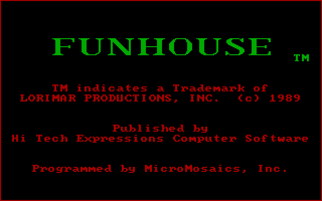 Fun House IBM PC/Compatibles Screenshot: Title and game credits.