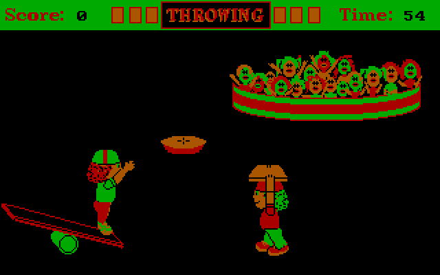 Fun House IBM PC/Compatibles Screenshot: Throwing pies at a target...