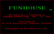 Fun House for IBM PC/Compatibles - Title and game credits.