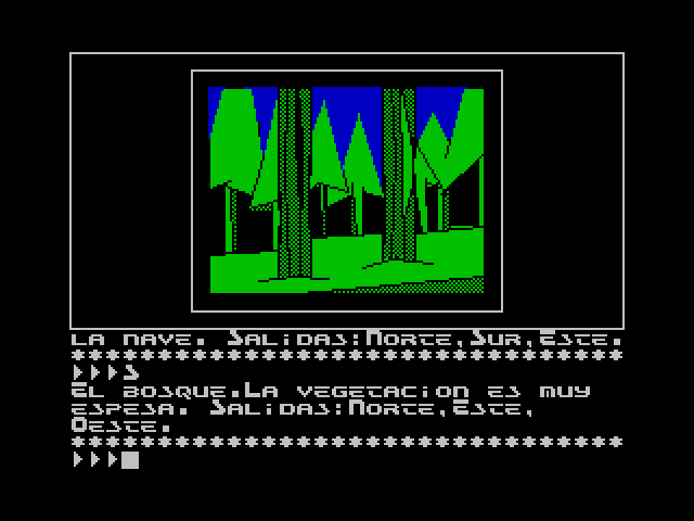 Mega-Corp ZX Spectrum Screenshot: Lost in a forest.
