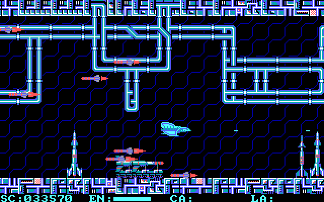 Menace IBM PC/Compatibles Screenshot: In Menace you can fly over the scenery; only enemies and their projectiles are deadly.