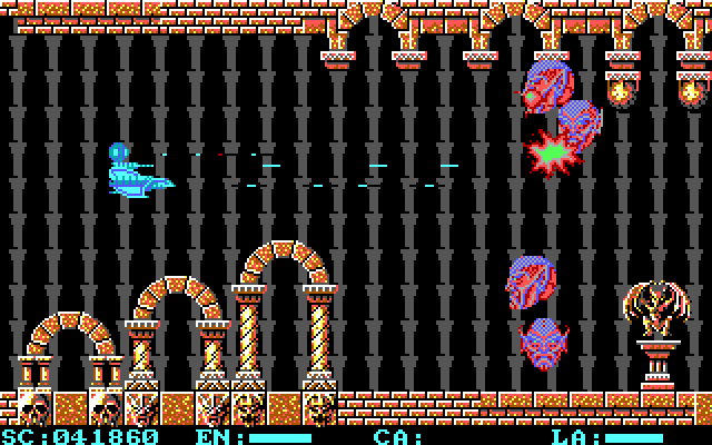 Menace IBM PC/Compatibles Screenshot: Demon heads appear and disappear rapidly.
