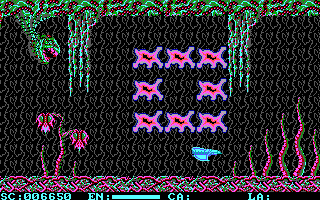 Menace IBM PC/Compatibles Screenshot: An ameoba formation attacks!