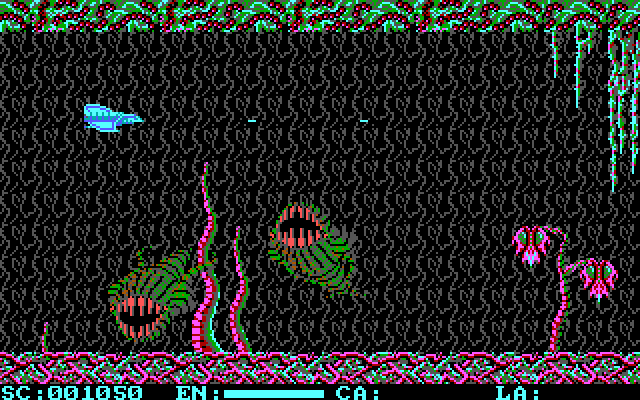Menace IBM PC/Compatibles Screenshot: Giant monsters dive up and down...