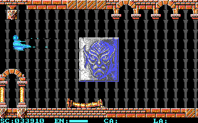 Menace IBM PC/Compatibles Screenshot: Attack the giant face!