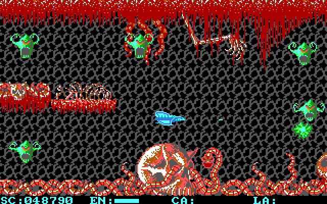 Menace IBM PC/Compatibles Screenshot: Shooting goblins!