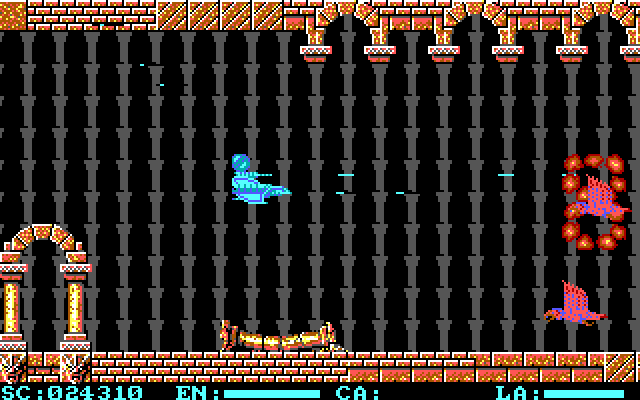 Menace IBM PC/Compatibles Screenshot: Attacking the phoenix-like opponents.