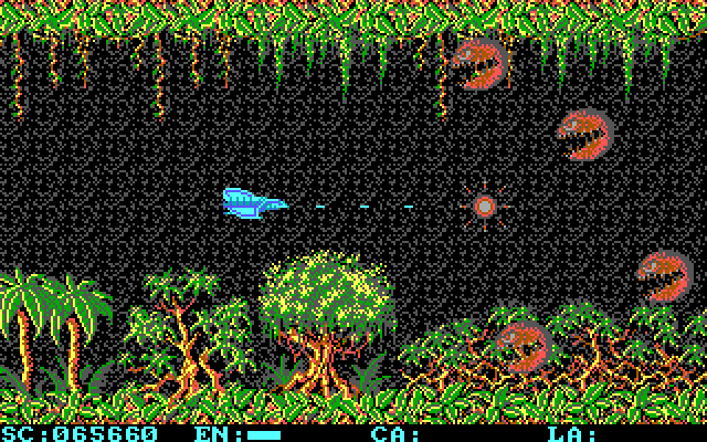 Menace IBM PC/Compatibles Screenshot: Some angry looking spheres attack.