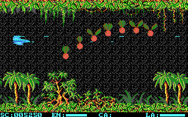 Menace IBM PC/Compatibles Screenshot: Shooting the deadly fruit formation.