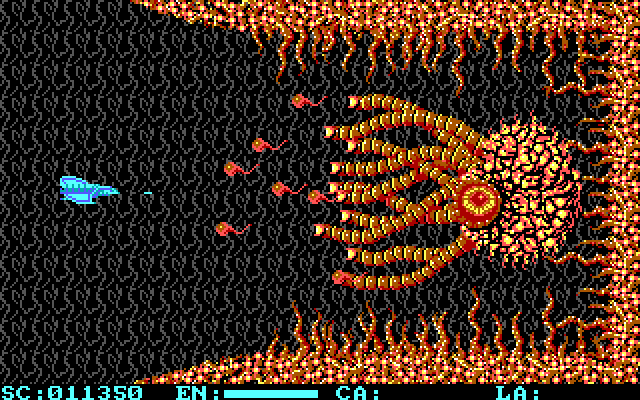 Menace IBM PC/Compatibles Screenshot: The first end of level boss.