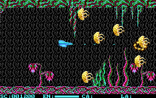 Menace IBM PC/Compatibles Screenshot: A wave of deadly jelly fish.