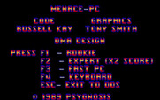 Menace for IBM PC/Compatibles - The main menu.