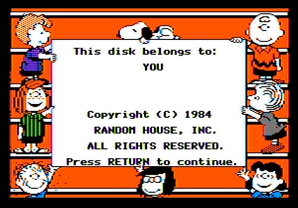 Peanuts Maze Marathon Apple II Screenshot: Loading screen.