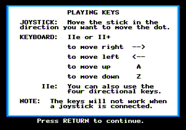 Peanuts Maze Marathon Apple II Screenshot: Game instructions...