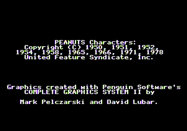 Peanuts Maze Marathon Apple II Screenshot: Copyright information.
