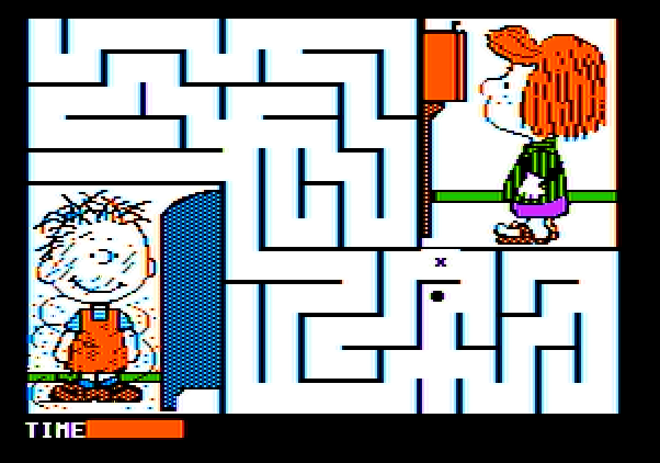 Peanuts Maze Marathon Apple II Screenshot: Almost solved the maze...