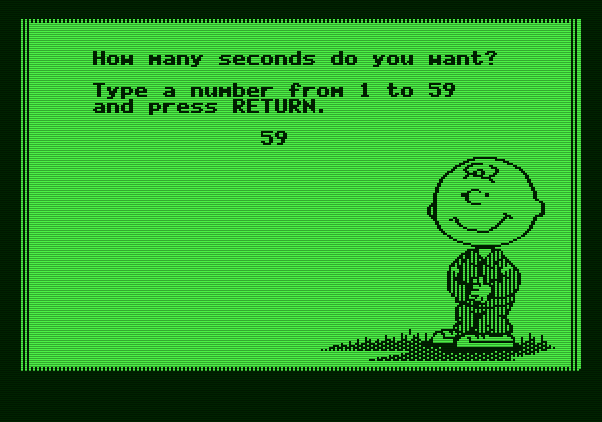 Peanuts Maze Marathon Apple II Screenshot: You can optionally set time limits as short as a few seconds...