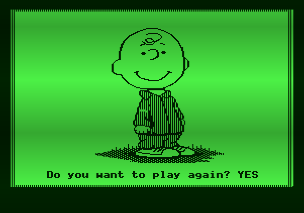 Peanuts Maze Marathon Apple II Screenshot: Play the game again?