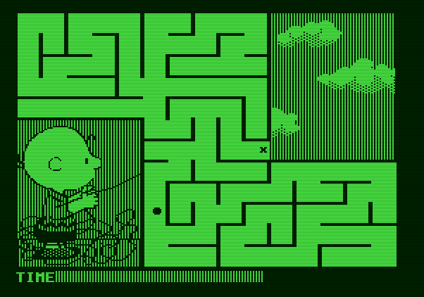 Peanuts Maze Marathon Apple II Screenshot: The bar at the bottom of the screen indicates your remaining time.