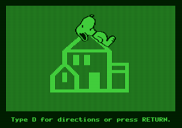 Peanuts Maze Marathon Apple II Screenshot: Random House logo; Press "D" to view the game directions.