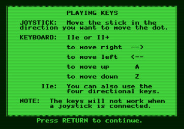 Peanuts Maze Marathon for Apple II - The first screen of game instructions.