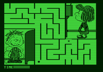 Peanuts Maze Marathon for Apple II - Guide the dot towards the X at the end of the maze.
