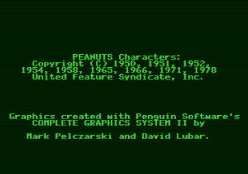 Peanuts Maze Marathon for Apple II - Copyright information.