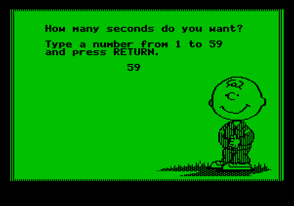 Peanuts Maze Marathon Apple II Screenshot: You can optionally set time limits as short as a few seconds...