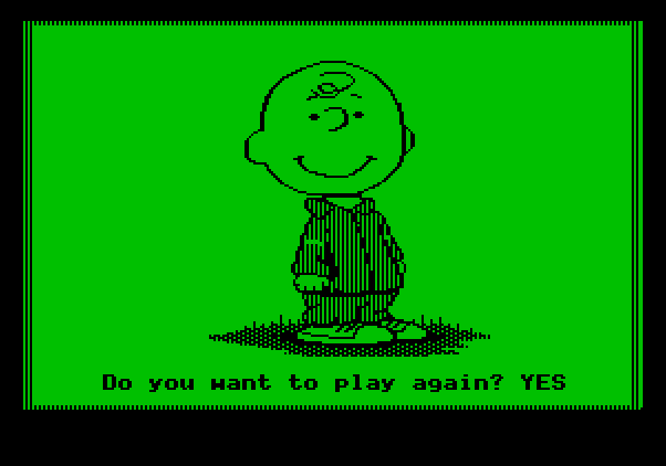 Peanuts Maze Marathon Apple II Screenshot: Play the game again?