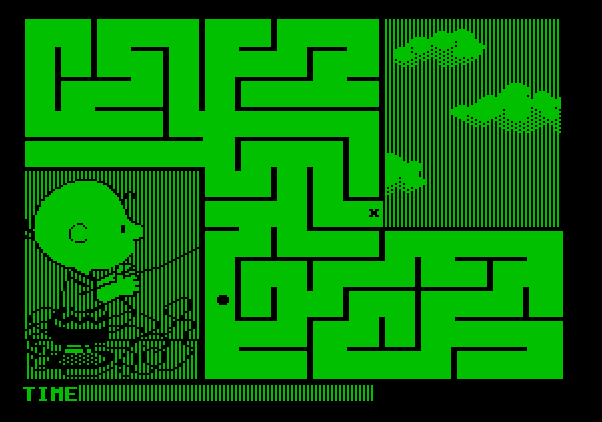 Peanuts Maze Marathon Apple II Screenshot: The bar at the bottom of the screen indicates your remaining time.
