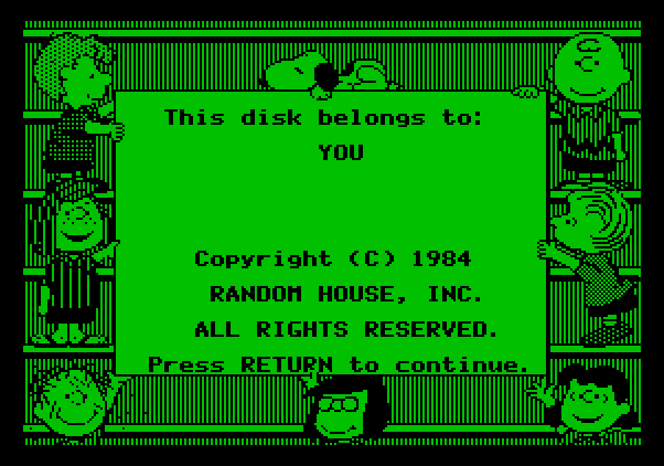Peanuts Maze Marathon Apple II Screenshot: Loading screen.