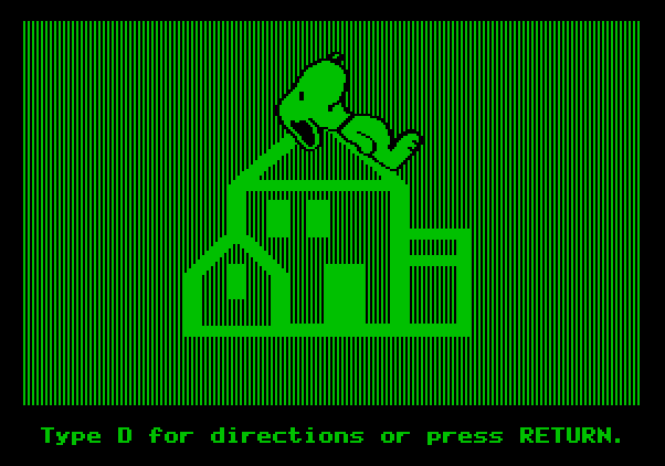 Peanuts Maze Marathon Apple II Screenshot: Random House logo; Press "D" to view the game directions.