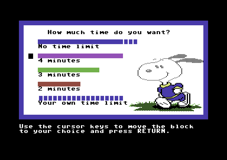 Peanuts Maze Marathon Commodore 64 Screenshot: The second side of the disk features additional mazes and Snoopy!