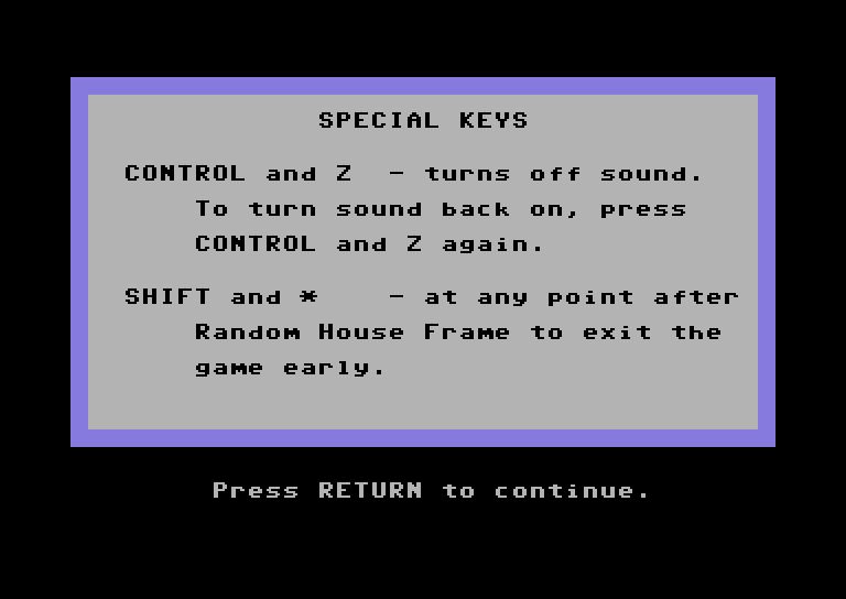 Peanuts Maze Marathon Commodore 64 Screenshot: Game instructions, continued...