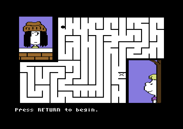 Peanuts Maze Marathon Commodore 64 Screenshot: Press return to begin the maze.