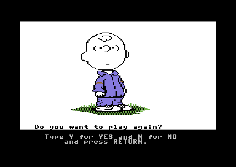 Peanuts Maze Marathon Commodore 64 Screenshot: Do you want to play again?