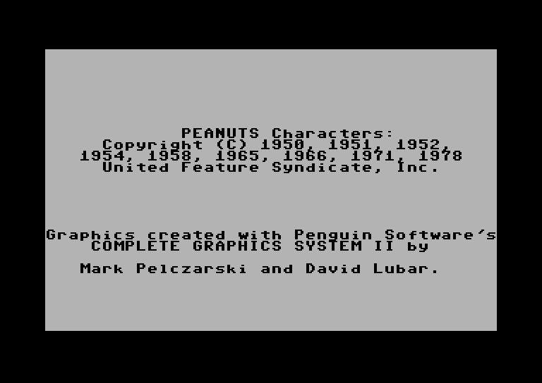 Peanuts Maze Marathon Commodore 64 Screenshot: Copyright information.
