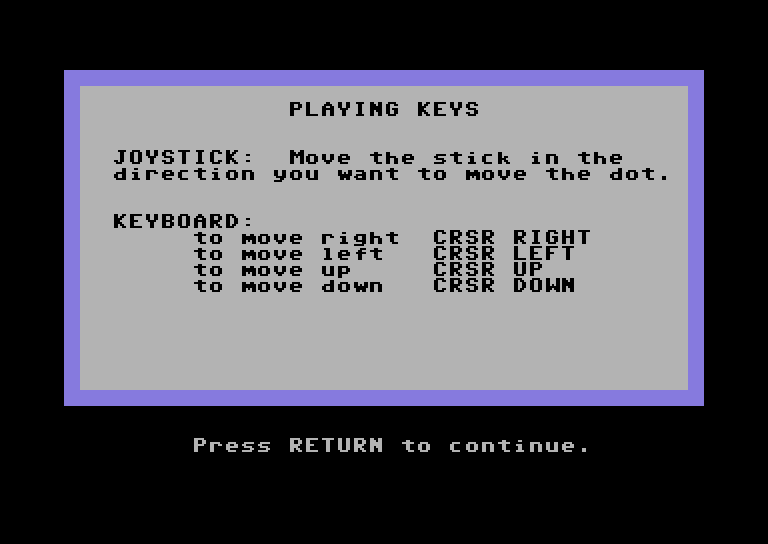 Peanuts Maze Marathon Commodore 64 Screenshot: Game instructions, part 1...