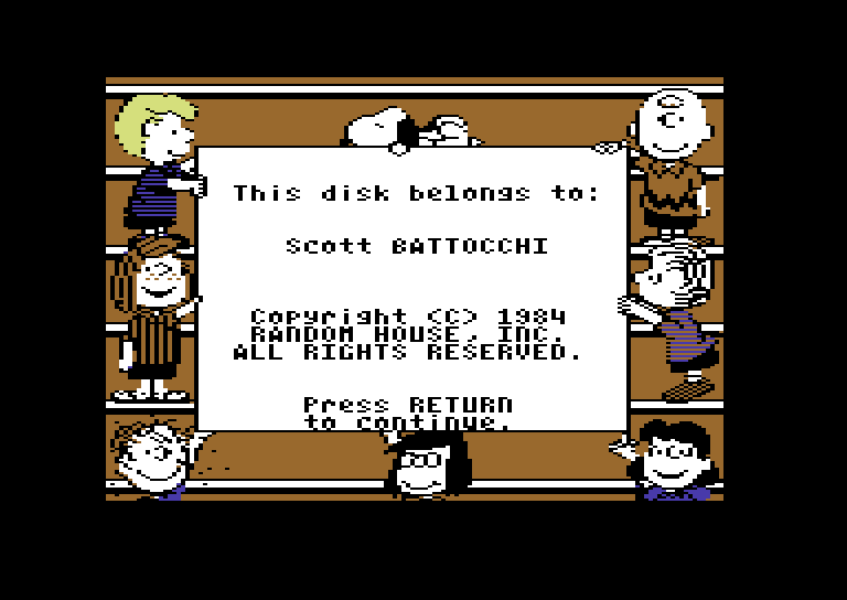 Peanuts Maze Marathon Commodore 64 Screenshot: Loading screen.