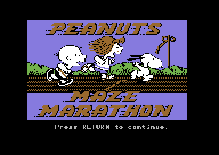 Peanuts Maze Marathon Commodore 64 Screenshot: Title screen.