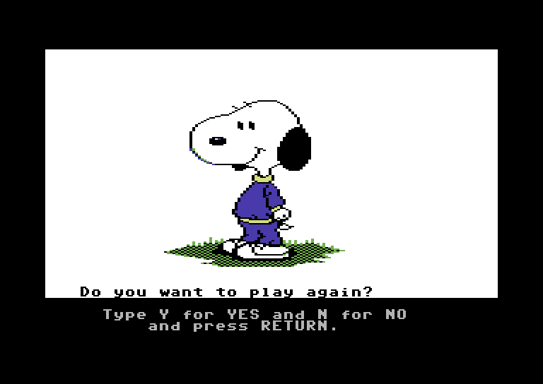 Peanuts Maze Marathon Commodore 64 Screenshot: Want to try again?