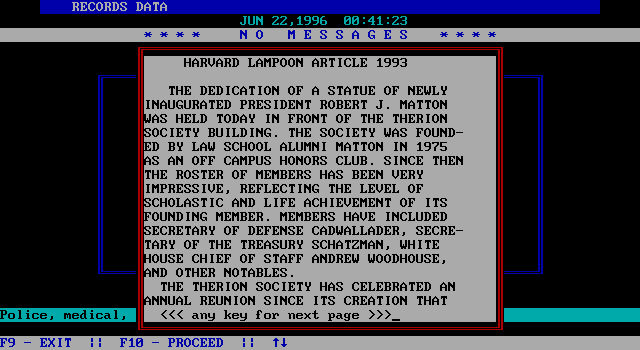 President is Missing, The IBM PC/Compatibles Screenshot: Examine an article for clues...