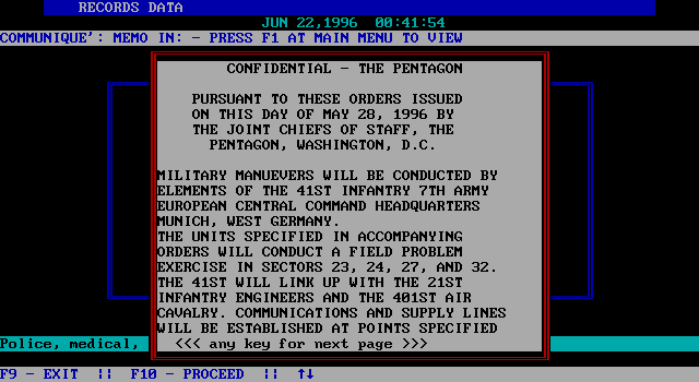 President is Missing, The IBM PC/Compatibles Screenshot: Some confidential information...