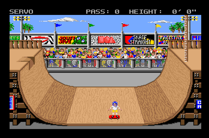 Skate or Die Apple IIgs Screenshot: Time for the high jump!
